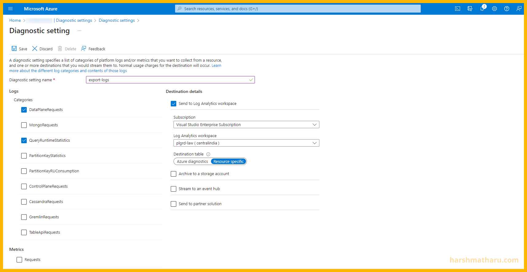 Create Diagnostic setting