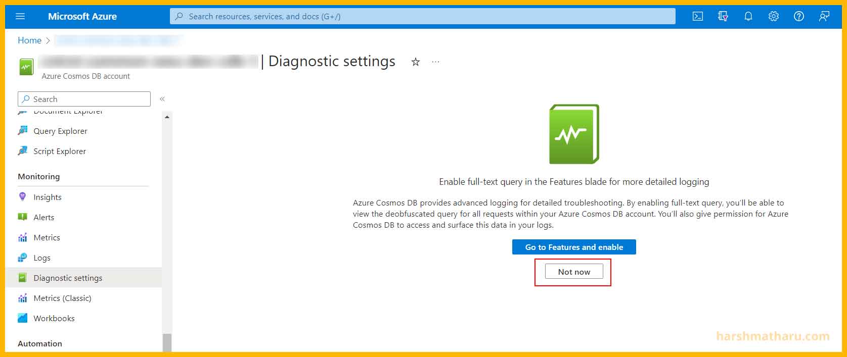 Diagnostic Settings Page