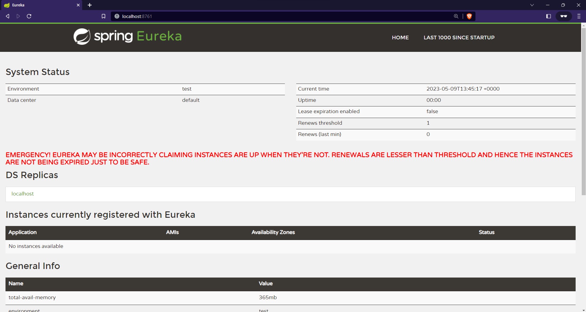 Eureka server dashboard